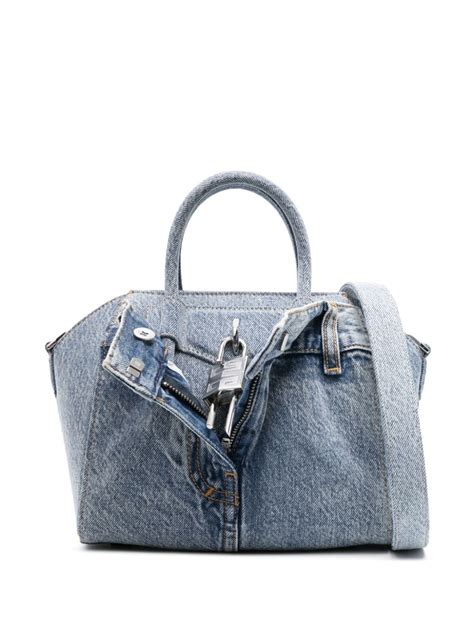 mini antigona lock denim tote bag.